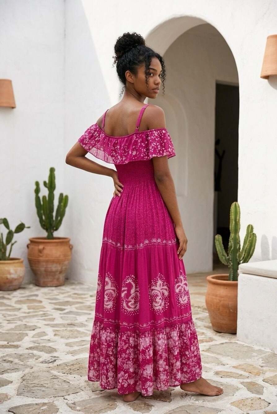 Advance Apparels Free Size Fuchsia Pink Off-Shoulder Maxi Dress - Picture 4 of 11